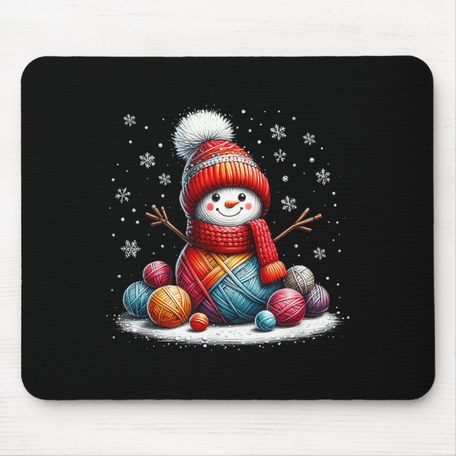 Cute Yarn Snowman Quilter Christmas Crochet Knitti Mouse Mat (Front)