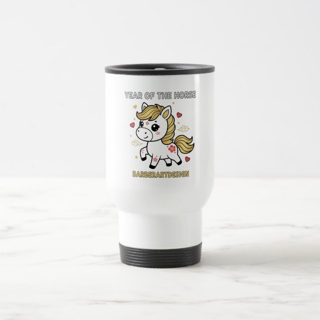 Cute Year of the Horse 2026 Floral Hearts Travel M Travel Mug (Center)