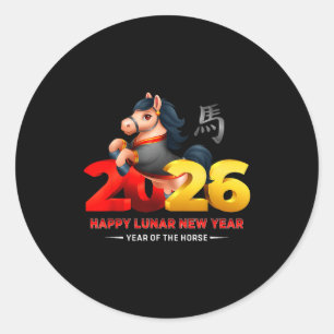 Cute Year Of The Horse -black Fun Happy Lunar New Classic Round Sticker
