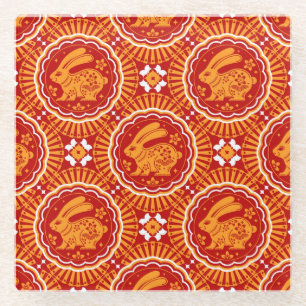 Cute Year of the Rabbit Chinese New Year Glass Coaster