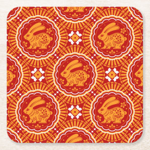 Cute Year of the Rabbit Chinese New Year Square Paper Coaster