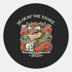 Cute Year Of The Snake 2025 Chinese New Year Classic Round Sticker