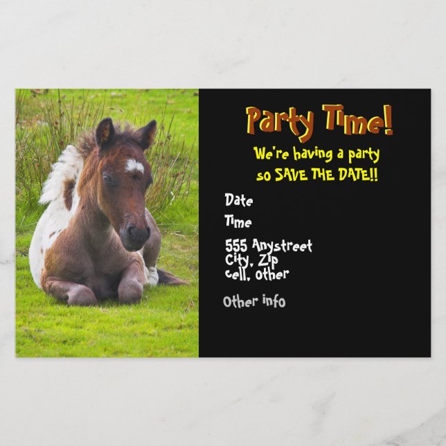 Cute Yearling Foal party invitations (Front)