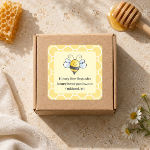 Cute Yellow and Black Bumblebee Honey Business Square Sticker