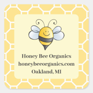 Cute Yellow and Black Bumblebee Honey Business Square Sticker