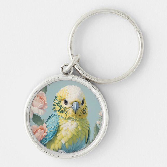 Cute Yellow And Blue Baby Budgie Parakeet Bird Key Ring (Front)