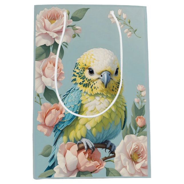 Cute Yellow And Blue Baby Budgie Parakeet Bird Medium Gift Bag (Front)