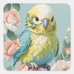 Cute Yellow And Blue Baby Budgie Parakeet Bird Square Sticker
