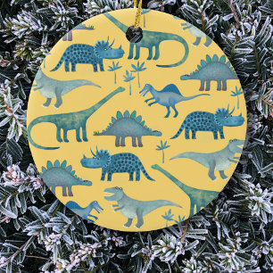 Cute Yellow and Blue Dinosaurs Ceramic Tree Decoration