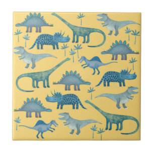 Cute Yellow and Blue Dinosaurs Tile