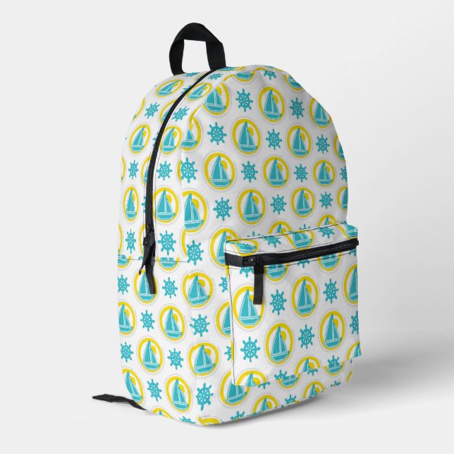 Cute Yellow and Blue Nautical Pattern Printed Backpack (Back Corner Left)