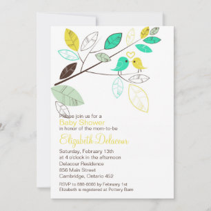 Cute Yellow and Green Lovebirds Spring Baby Shower Invitation