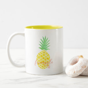 Cute Yellow and Green Watercolor Pineapple AF Two-Tone Coffee Mug
