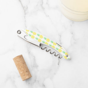 Cute Yellow and Green Watercolor Pineapple Pattern Corkscrew