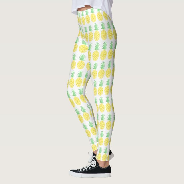 Cute Yellow and Green Watercolor Pineapple Pattern Leggings (Left)