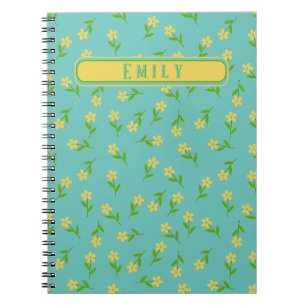 Cute yellow and Light Sea Green flowers with name Notebook