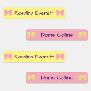 Cute Yellow and Pink  Bows Girls Names Kids