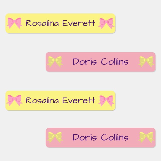Cute Yellow and Pink  Bows Girls Names Kids (Group)