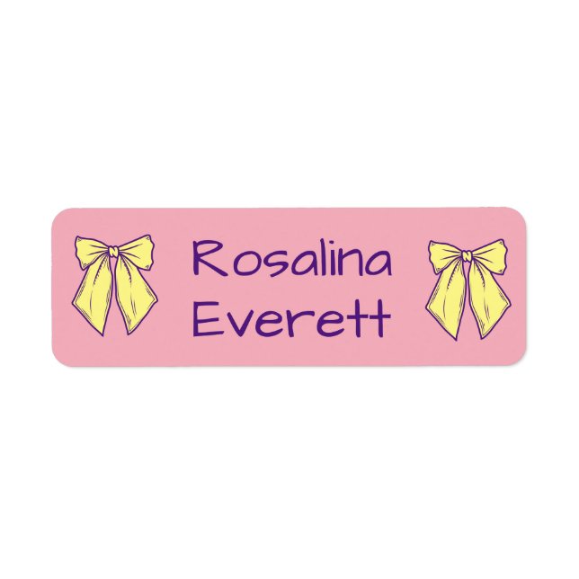 Cute Yellow and Pink  Bows Girls Names Kids (Front)