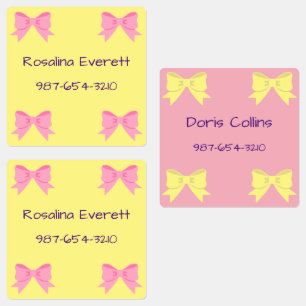 Cute Yellow and Pink  Bows Girls Names Kids