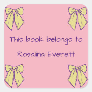 Cute Yellow and Pink Bows Girls Names Kids Square Sticker