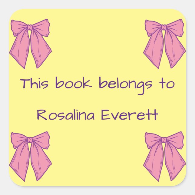 Cute Yellow and Pink  Bows Girls Names Kids Square Sticker (Front)