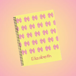 Cute Yellow and Pink Bows Pattern Girl's Name Notebook