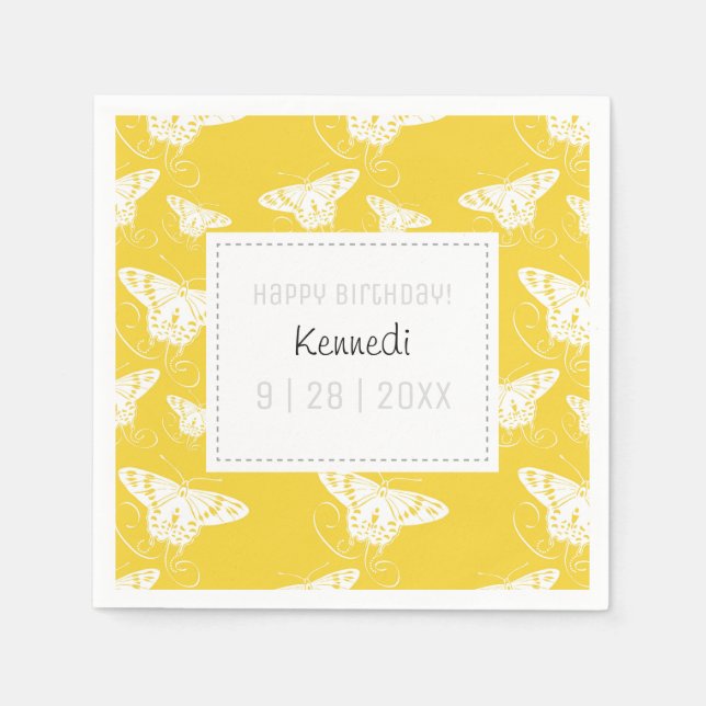 Cute Yellow And White Butterfly Napkins (Front)