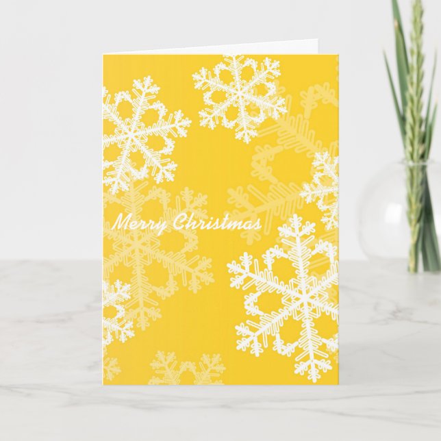 Cute yellow and white Christmas snowflakes Holiday Card (Front)