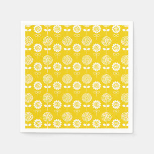 Cute Yellow and White Floral Pattern Paper Napkin