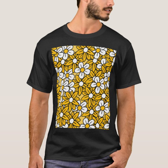 Cute Yellow And White Flowers Pattern. T-Shirt (Front)