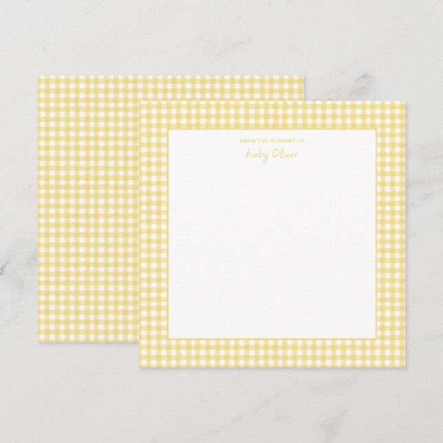Cute Yellow and white gingham baby shower Thank You Card (Front/Back)