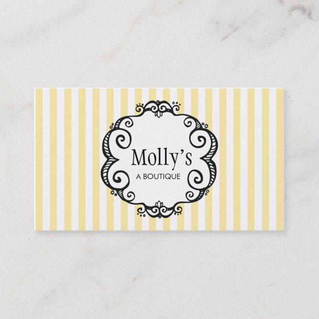Cute Yellow and White Stripe Fashion Boutique Business Card (Front)