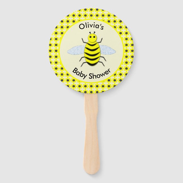 Cute Yellow Baby Bee Gender Neutral Baby Shower Hand Fan (Front)