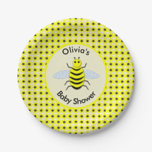 Cute Yellow Baby Bee Gender Neutral Baby Shower Paper Plate