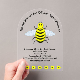 Cute Yellow Baby Bee Gender Neutral Custom Acrylic Invitations