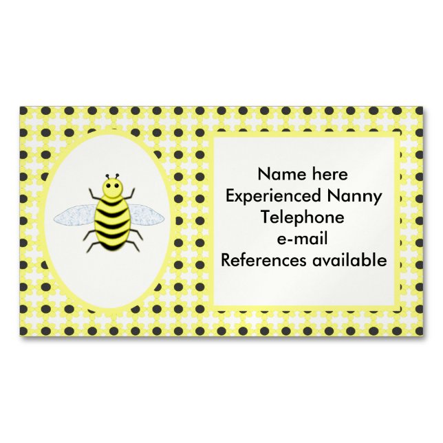 Cute Yellow Baby Bee Gender Neutral Custom Nanny Magnetic Business Card (Front)
