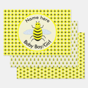 Cute Yellow Baby Bee Gender Neutral Custom Wrapping Paper Sheet