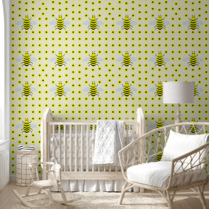 Cute Yellow Baby Bee Gender Neutral Patterned Wallpaper