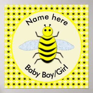Cute Yellow Baby Bee Gender Neutral Poster