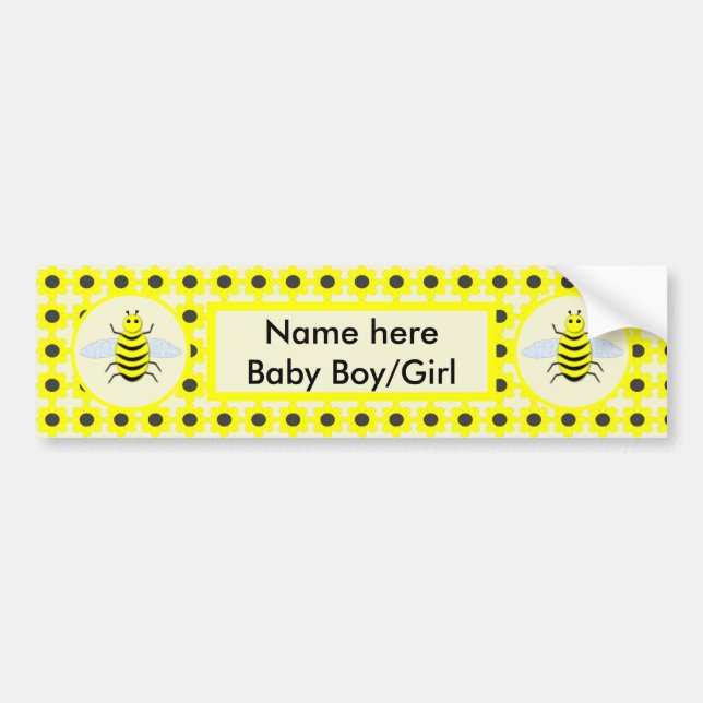 Cute Yellow Baby Bee Gender Reveal Neutral Custom Bumper Sticker (Front)