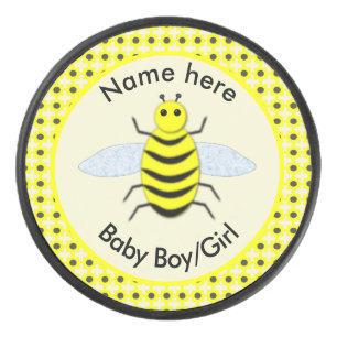 Cute Yellow Baby Bee Gender Reveal Neutral Custom Hockey Puck