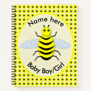 Cute Yellow Baby Bee Gender Reveal Neutral Custom Notebook