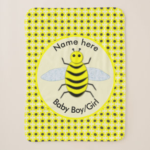Cute Yellow Baby Bee Gender Reveal Neutral Custom Sherpa Blanket
