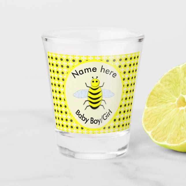 Cute Yellow Baby Bee Gender Reveal Neutral Custom Shot Glass (Front)