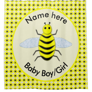 Cute Yellow Baby bee Gender Reveal Neutral Custom Shower Curtain
