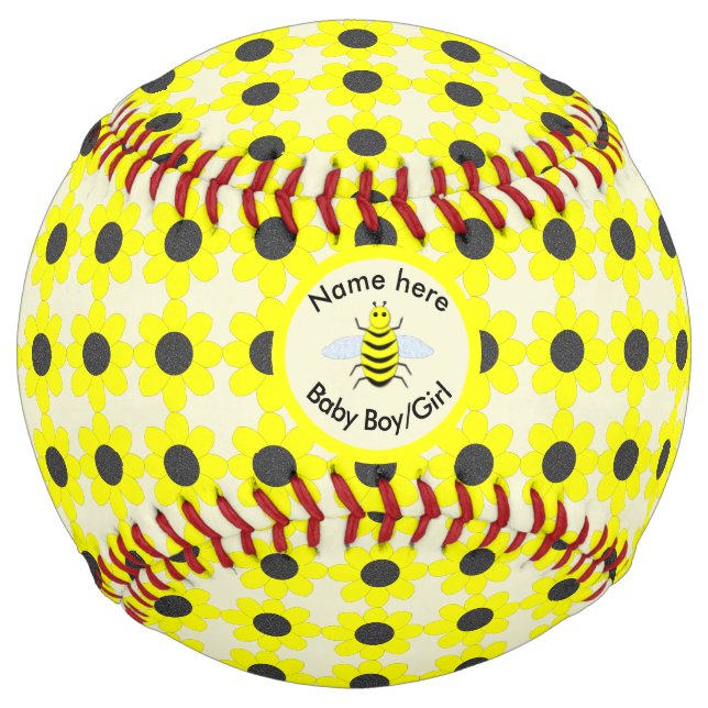 Cute Yellow Baby Bee Gender Reveal Neutral Custom Softball (Front)