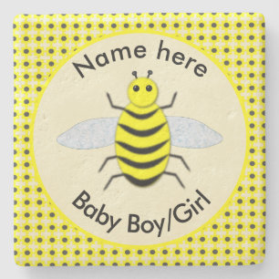 Cute Yellow baby Bee Gender Reveal Neutral Custom Stone Coaster