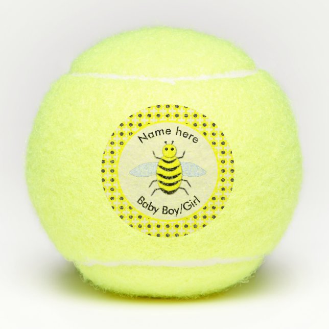 Cute Yellow Baby Bee Gender Reveal Neutral Custom Tennis Balls (Front)