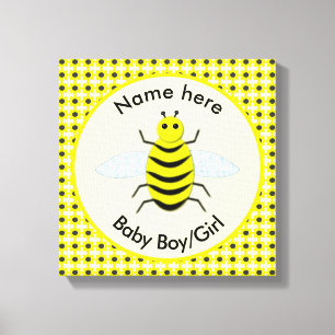 Cute Yellow Baby Bee Gender Reveal Neutral Nursery Canvas Print